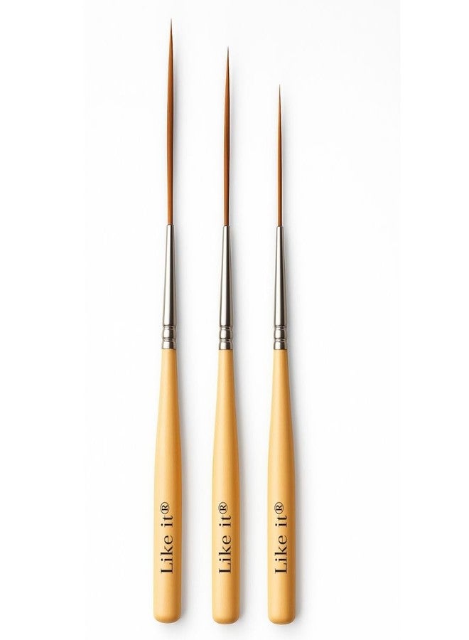 Like-It Like it Long Liner Fine Detail Paint Brush Set 3 Pcs Ultra Long Round Hair Hook Short Handle for Filling Corners, Marking, Outlining, Creating Edge Borders - Watercolor Acrylic Oil Szie 0,1,2 (Brown) - Image 1
